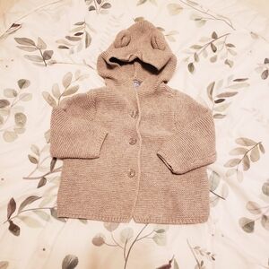 Gap Baby Gray Knit Cardigan Sweater Bear Ears 6-12 months boy girl unisex
